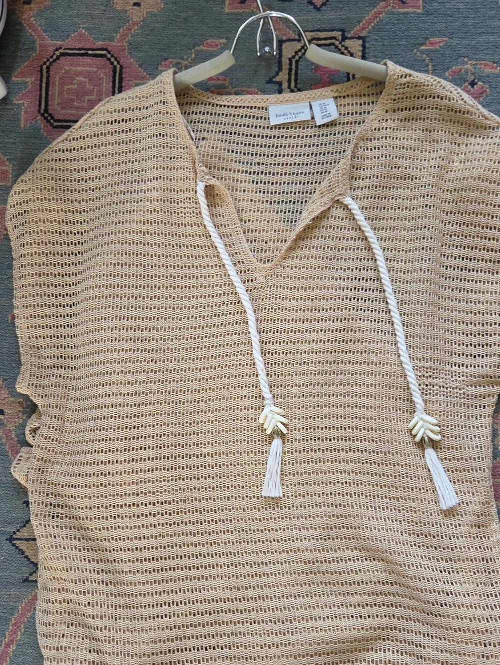 Haute Hippie Crochet Cover Up Maxi Dress Tan Size M - Picture 6 of 8